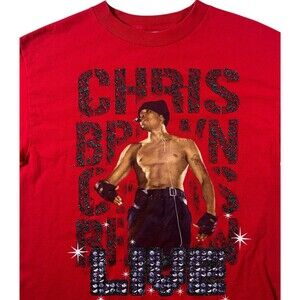 Vtg Chris Brown Live Concert Tour Graphic Shirt Mens Medium Pop Red Glitter Y2K
